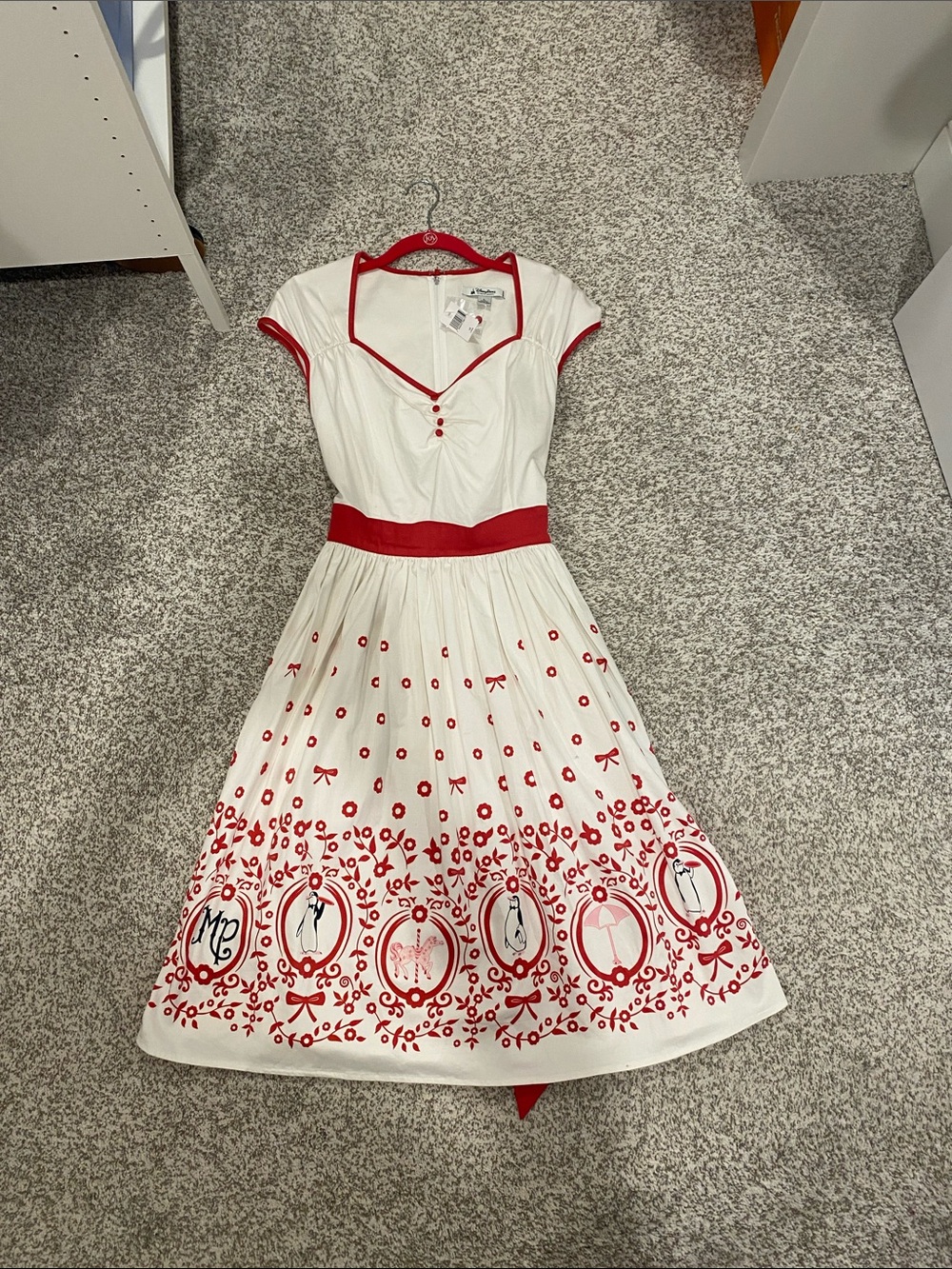 Disney Parks White Top with Red Trim Mary Poppins